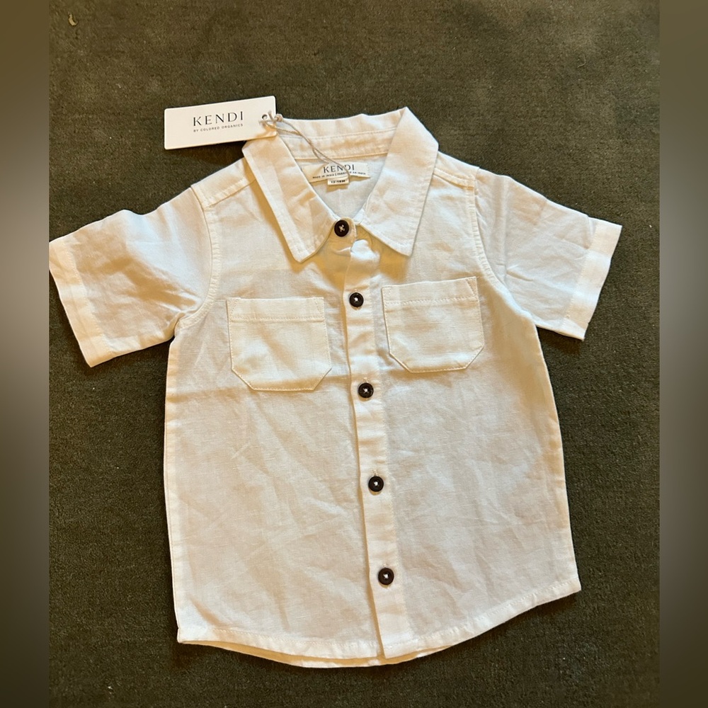 NWT Kendi by Colored Organics cream linen button down 12-18 months